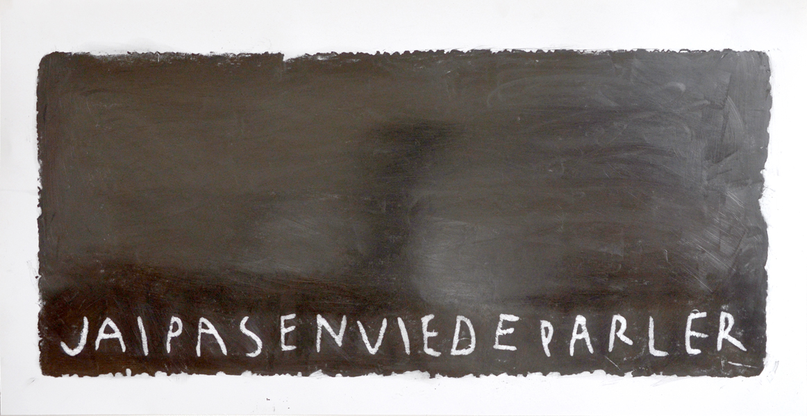 Emmanuel Aragon, art contemporain, écriture, J'ai pas envie de parler, graphite sur papier, frottage, 32x59 cm, 2018