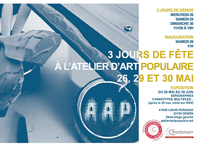 Affiche Fête de l'estampe à L'Atelier d'Art Populaire, Cenon, mai 2021